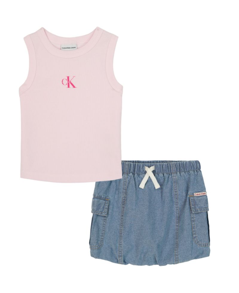 Girls' 4-6X Ribbed Tank Top and Denim Bubble Skirt, 2-Piece Set