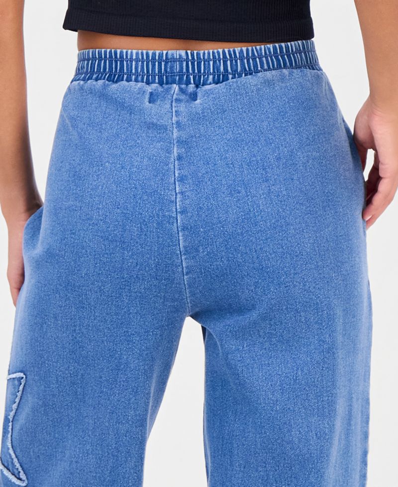 Juniors' High-Rise Star-Applique Denim Jogger