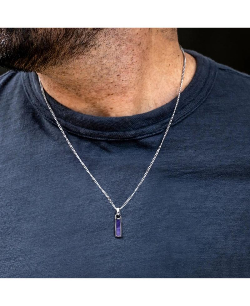 Men's Birthstone Tag Necklace - Silver Pendant