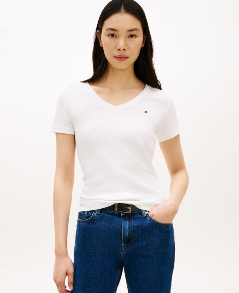 Women's Rib Slim V-Neck Short-Sleeve T-Shirt