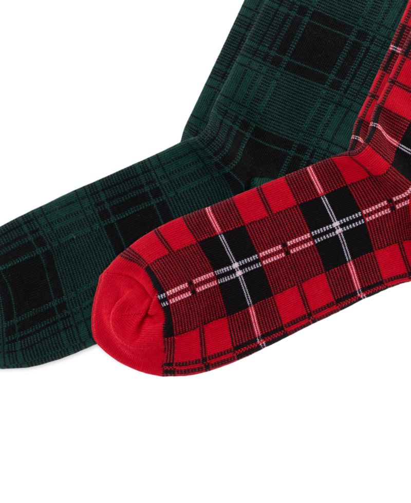 Men's Tartan Cotton-Blend Ribbed Cuffs Crew Socks, 2-Pack