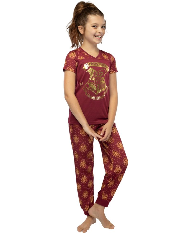 Short Sleeve Hogwarts Girls' 2-Piece Athletic Jogger Pant Kids Pajama Set
