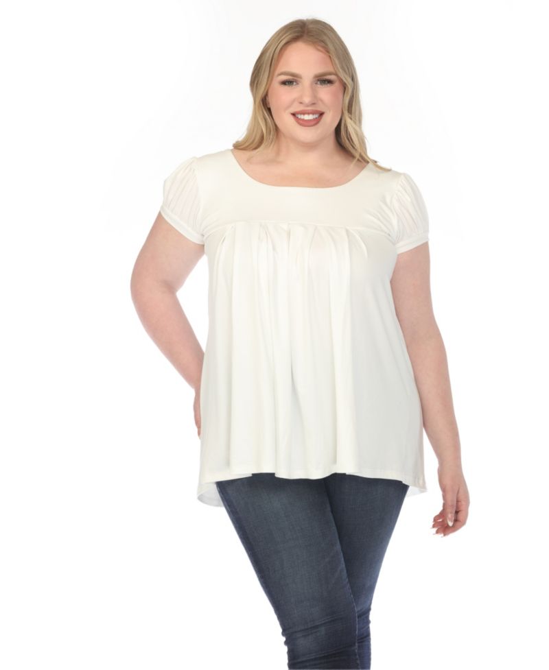 Plus Size Cap-Sleeve Pleated Top