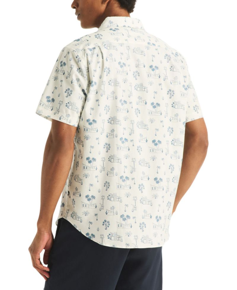 Men's Printed Straight Collar Short-Sleeve Shirt