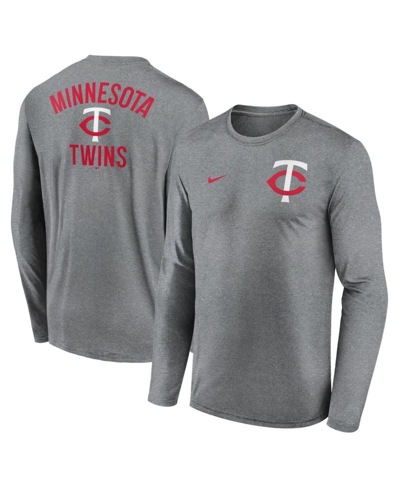 Men's Heather Charcoal Minnesota Twins 2-Hit Legend Performance Long Sleeve T-Shirt