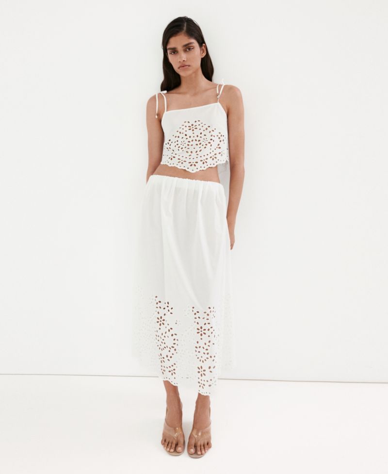 Women's Embroidered Details Midi Skirt
