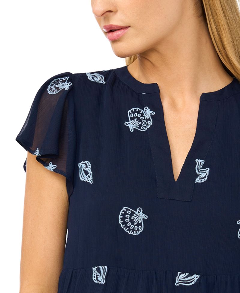 Women's Embroidered V-Neck Short Tiered Dress