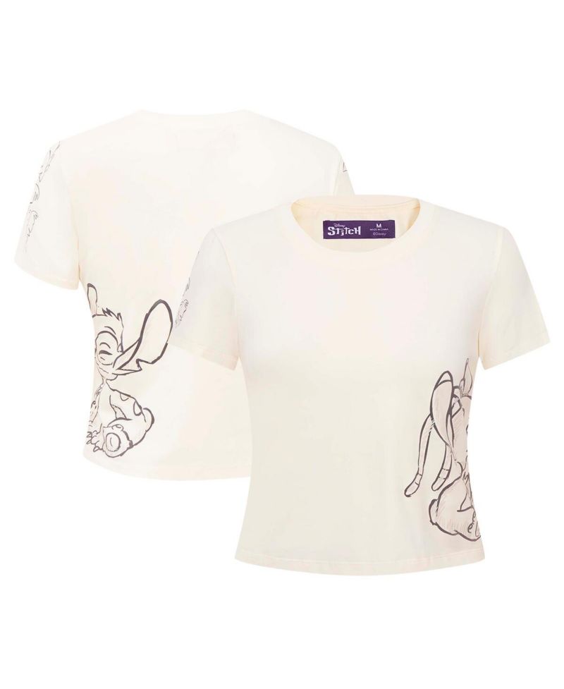 Women's Cream Lilo and Stitch Nose Kiss Baby Doll T-Shirt