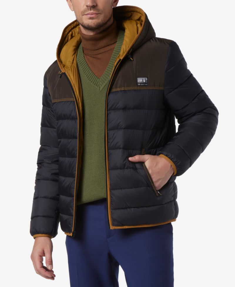 Men's Malone Mixed-Media Colorblocked Packable Hooded Jacket