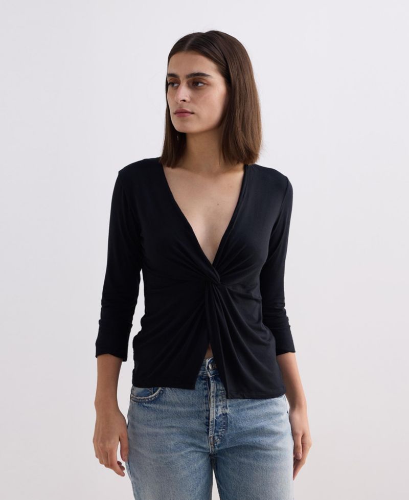 Women's Twist Front Knit Shirt in Black