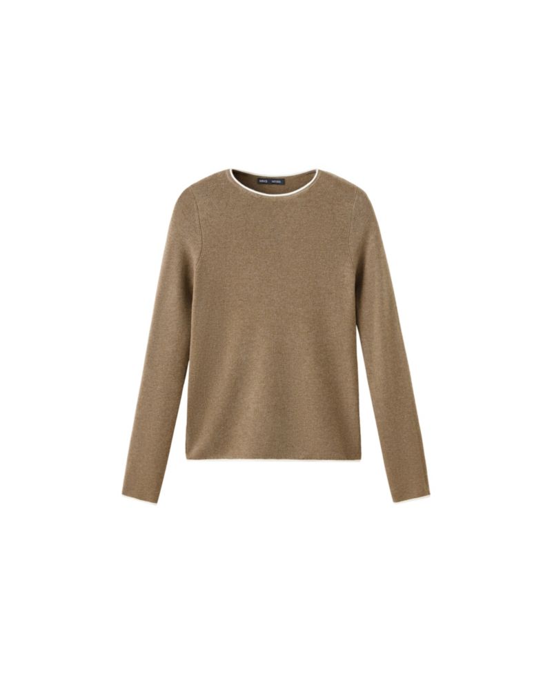 Women's Ribbed-Knit Contrast-Trim Crewneck Long-Sleeve Sweater