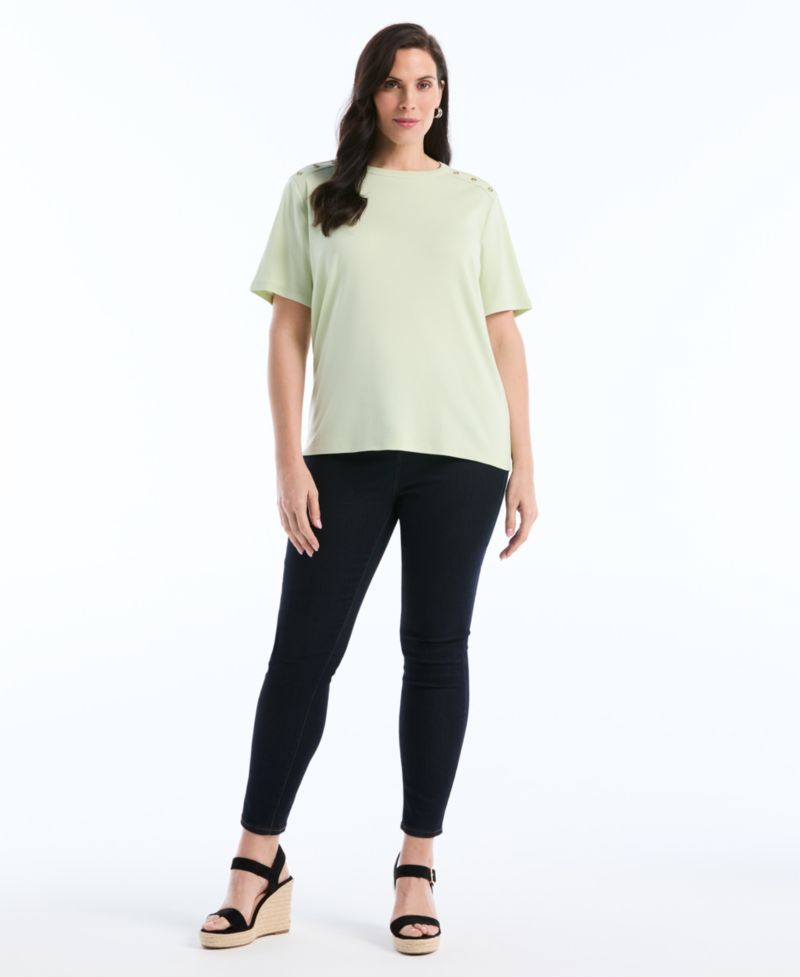 Petite Button Detail Short-Sleeve Top