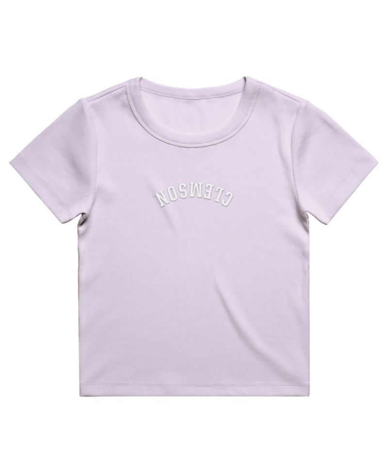 Women's Purple Clemson Tigers Upside Down Embroidery Ribbed Cropped T-Shirt