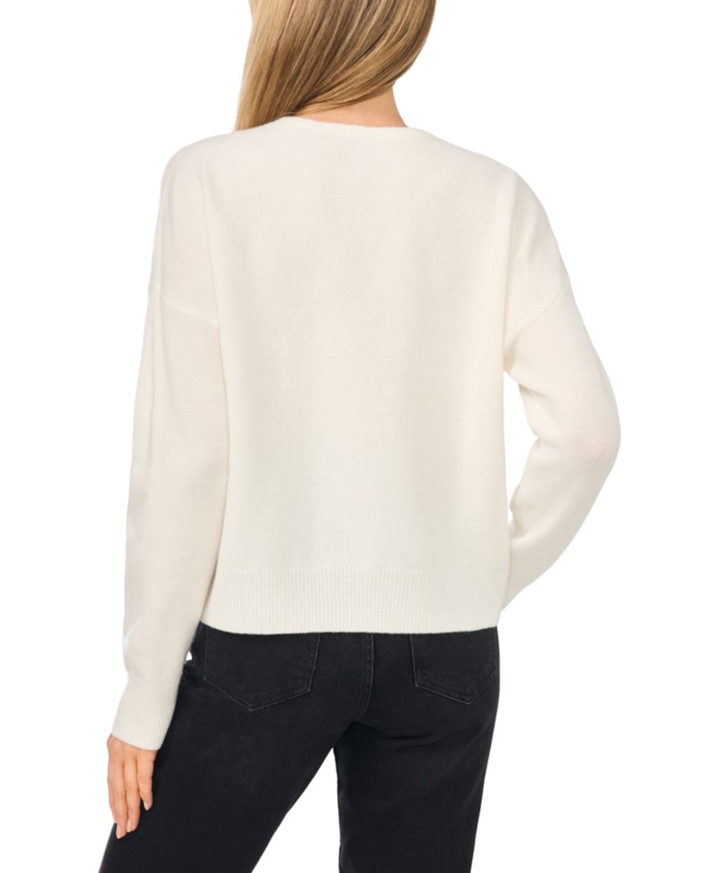 Women's Contrast Bow Detail V-Neck Long Sleeve Sweater