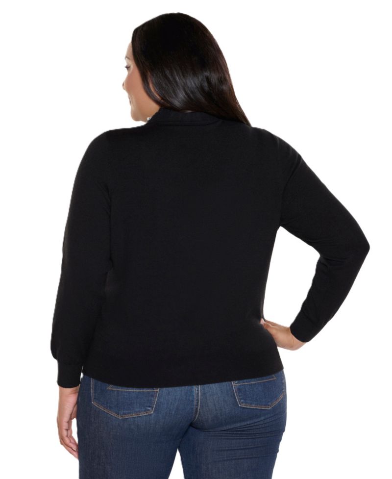Plus Size Mock Neck Long-Sleeve Embellished Sweater