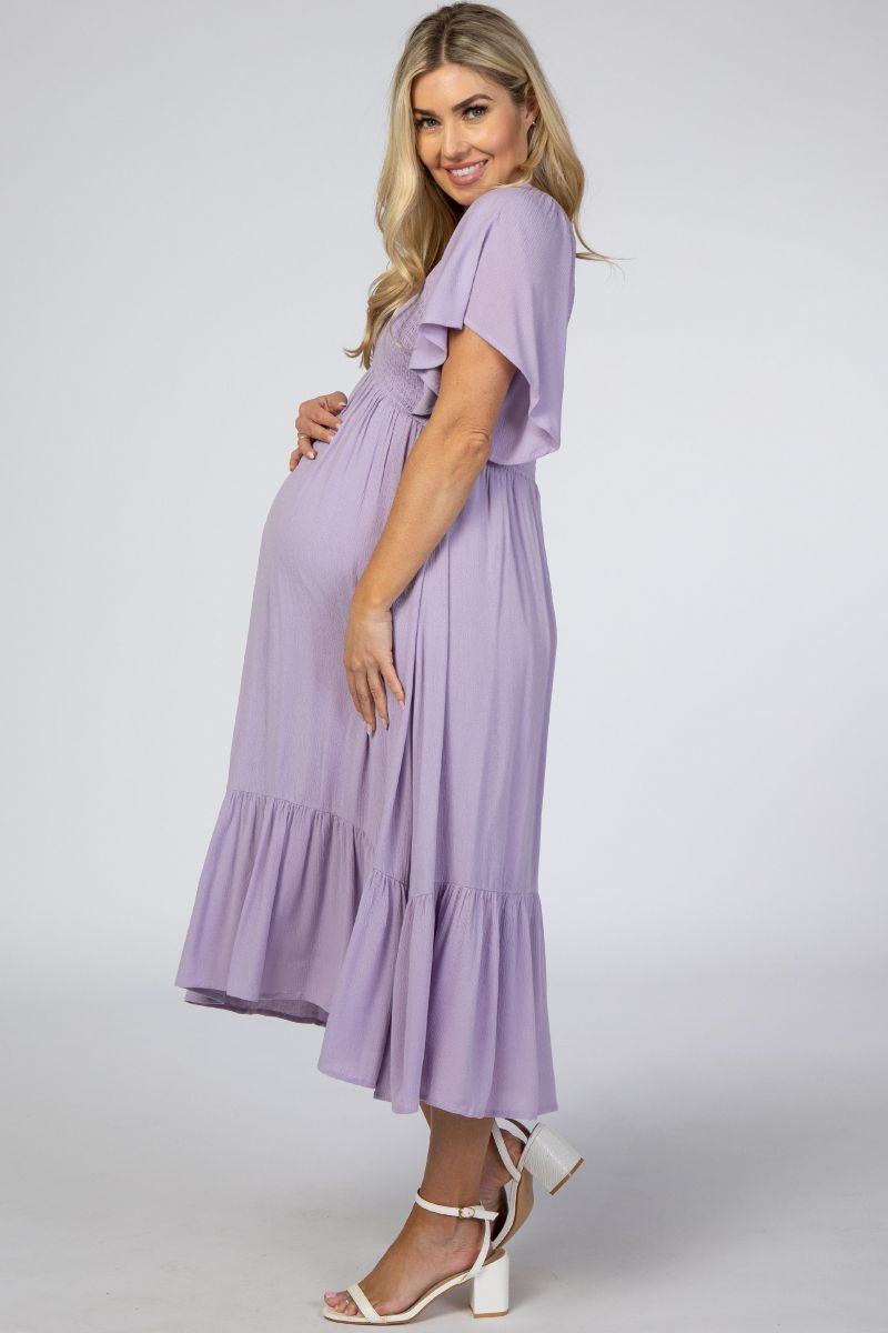 Women's Lavender Smocked Ruffle Dress