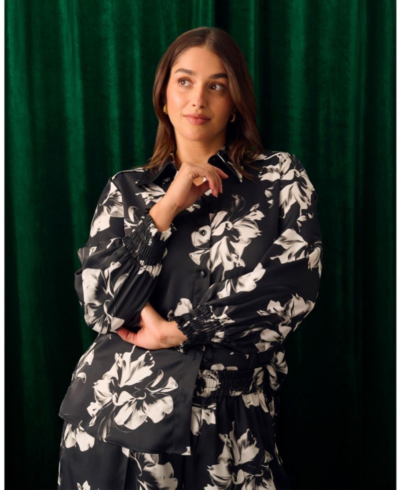 Women's Gilda Floral Satin Button-Front Collared Shirt
