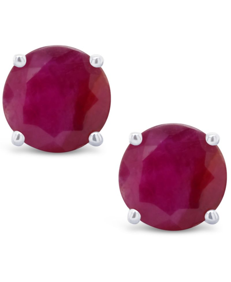 Ruby (1-1/5 ct. t.w.) Stud Earrings in 14K White Gold. Also Available in 14K Yellow Gold
