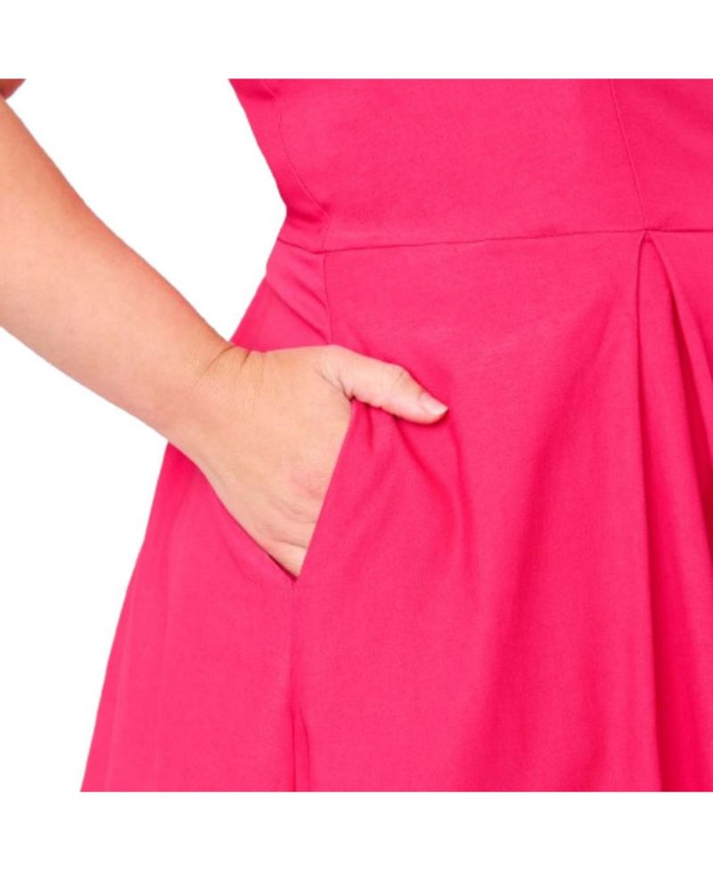 Plus Size Square Neck Pleated Swing Dress