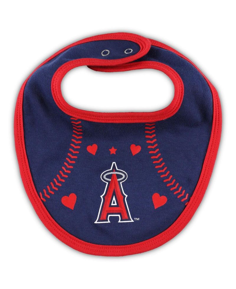 Baby Boys and Girls Red, Navy Los Angeles Angels Three-Piece Love of Baseball Bib Bodysuit and Booties Set