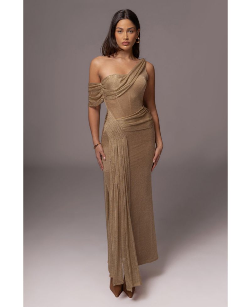 Women's Draped Metallic Maxi Dress