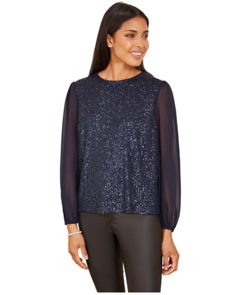Women's Sheer Sleeve Sequin Top