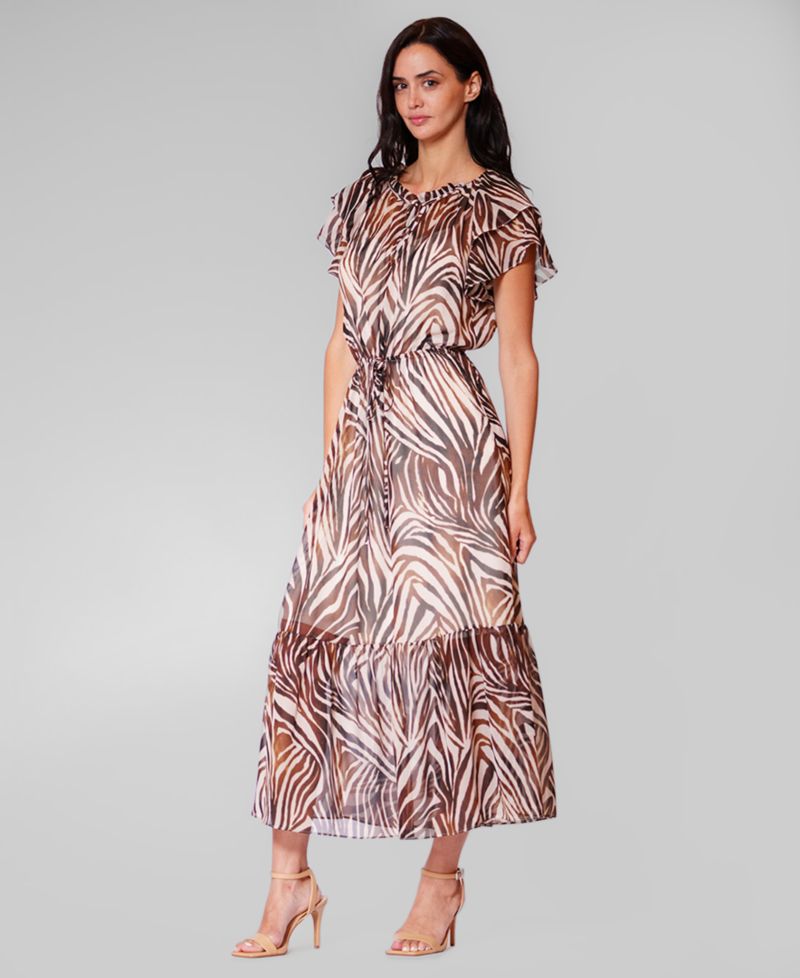 Women's Crewneck Flutter-Sleeve Midi Dress