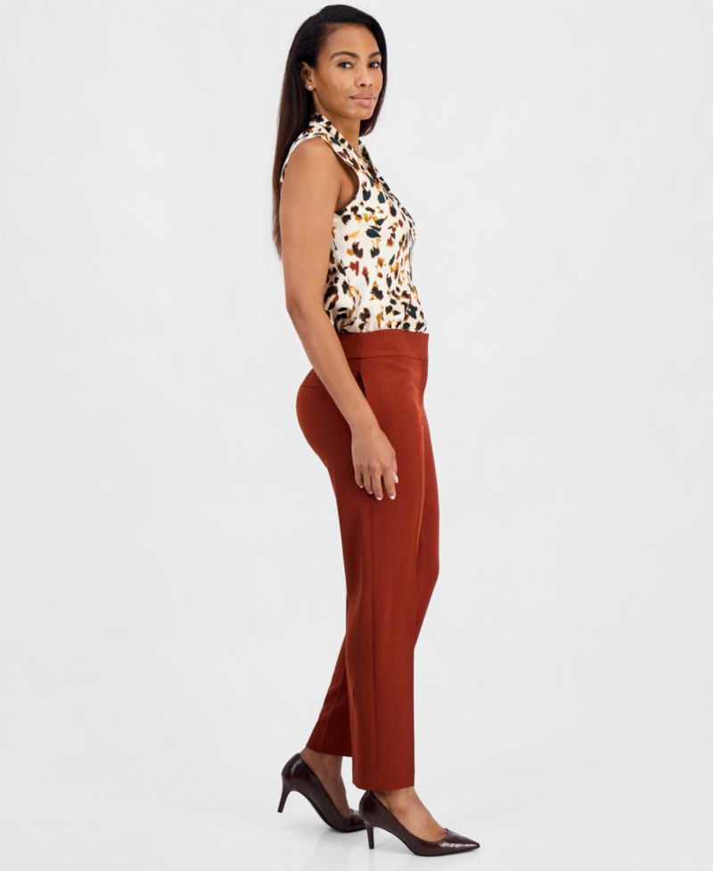 Women's Ava Mid-Rise Straight-Leg Stretch Crepe Pants