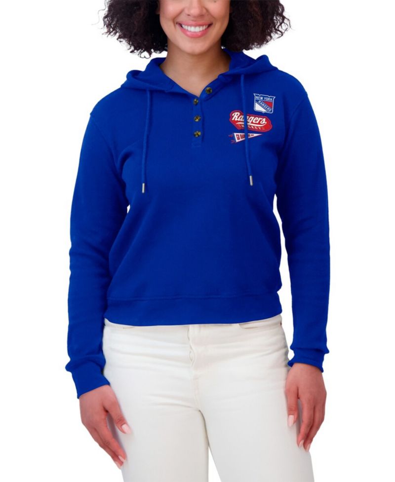 Women's Blue New York Rangers Waffle-Knit Pullover Hoodie