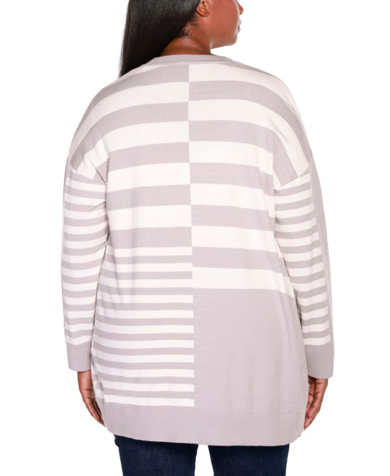 Plus Size Black Label Colorblocked Open-Front Cardigan Sweater