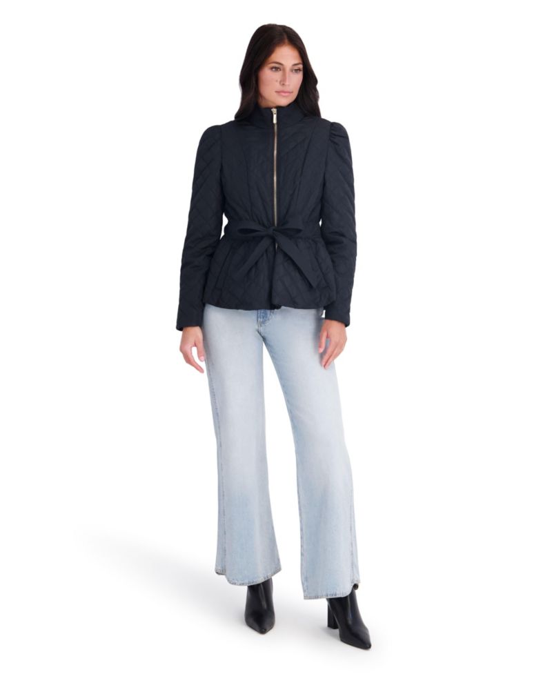 Women's Quilted Puff Sleeved Belted Jacket