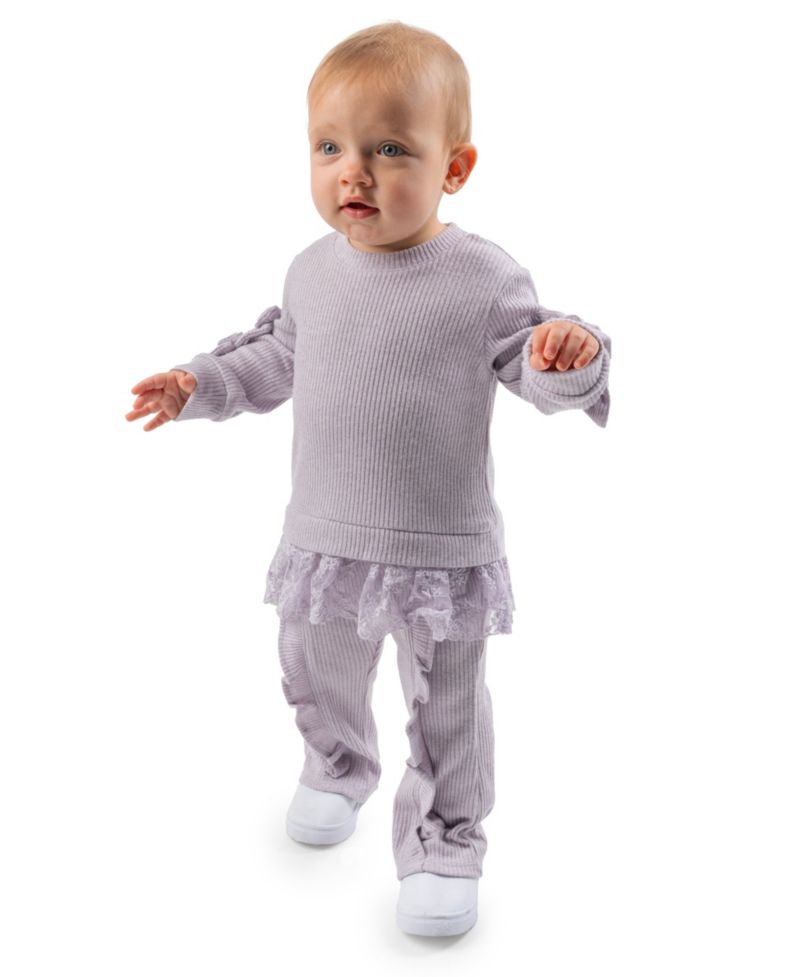 Baby Girls' Lurex Rib Knit Long-Sleeve Top and Ruffle Leggings, 2-Piece Set