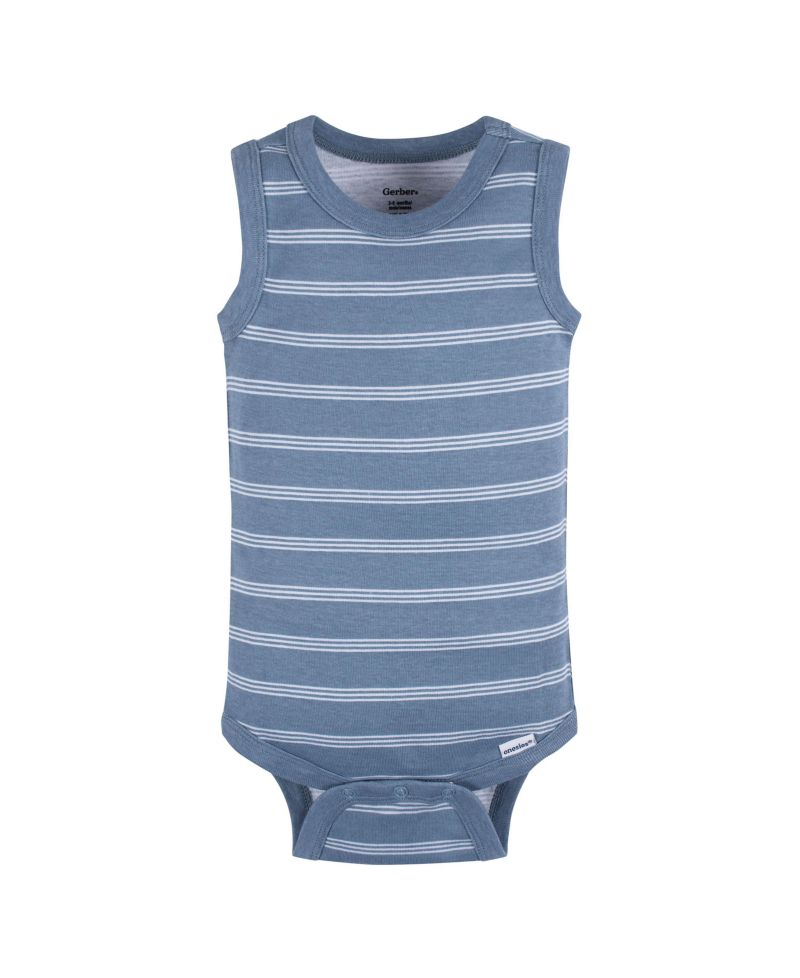 Baby Boys 5-Pack Sleeveless Onesies Bodysuits, Blue Stripe, 0-3 Months