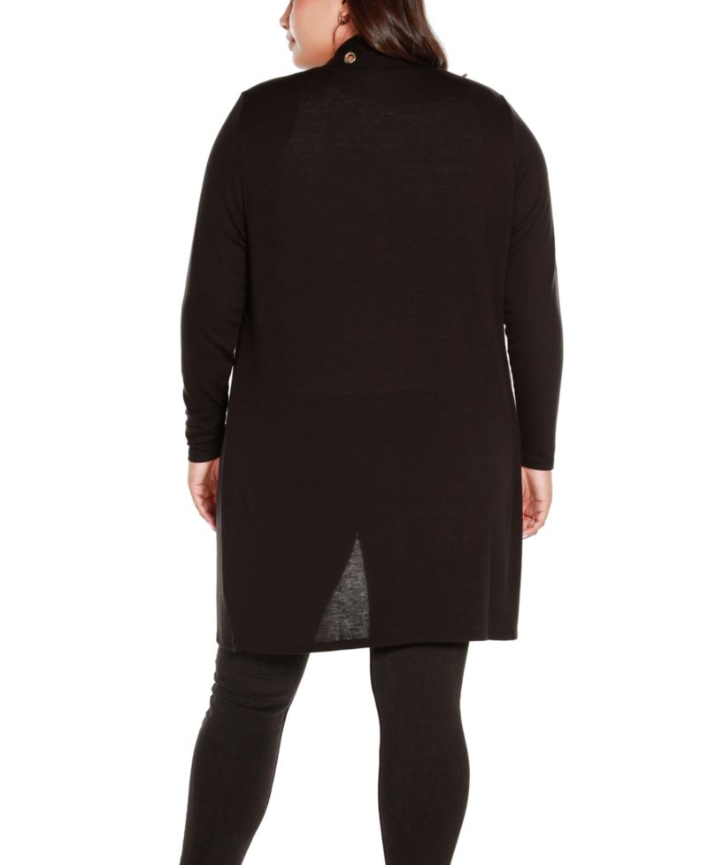 Plus Long Sleeve Grommet-Trim Cardigan Top