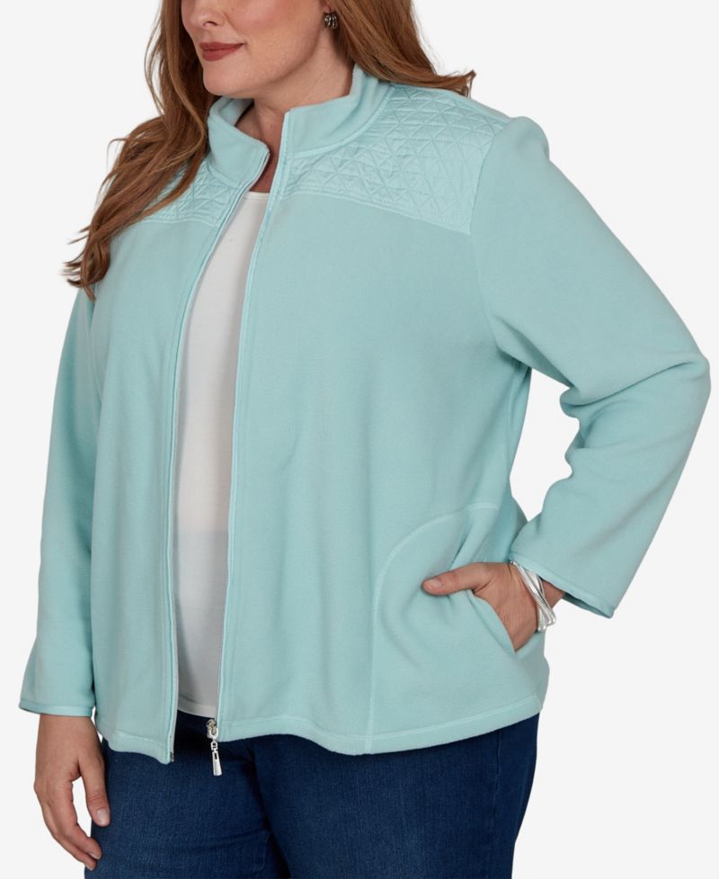 Plus Size Quilted Zip-Front Knit Jacket