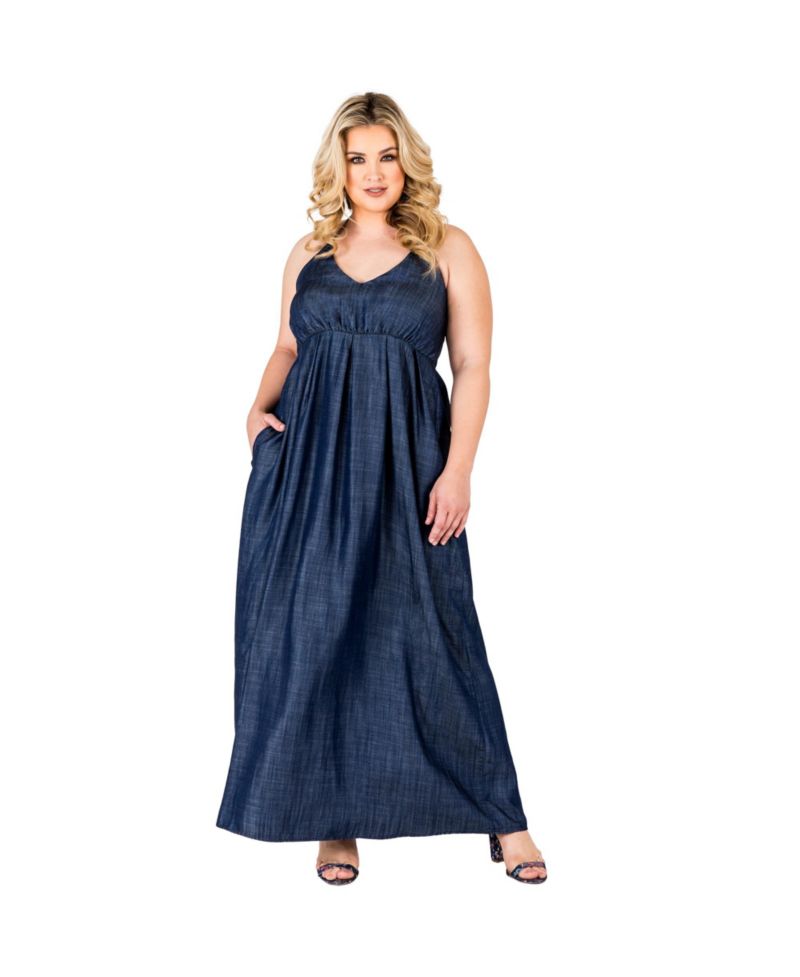 Plus Size Tencel Denim Halter Neck Maxi Slip Dress