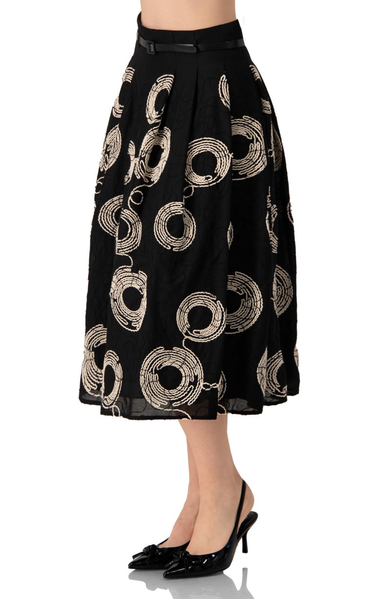 Women's Embroidered Midi Skirt with Belt