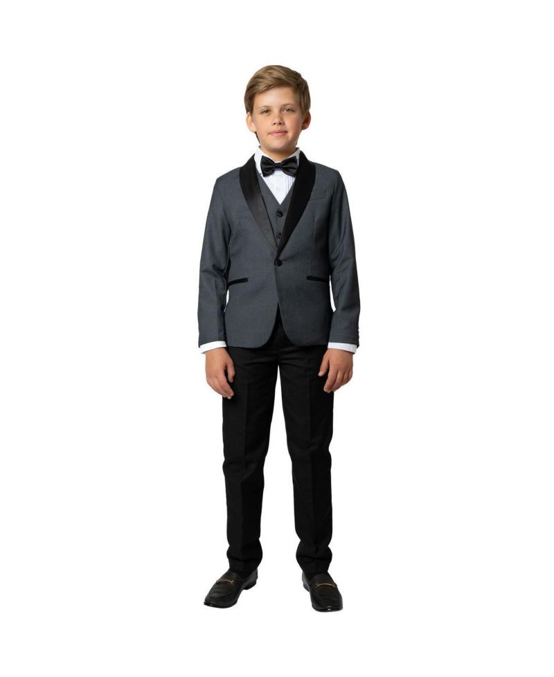 Big Boys Love and Angels Slim Fit 5-Piece Shirt, Bowtie, Jacket, Vest and Pants Tuxedo Set