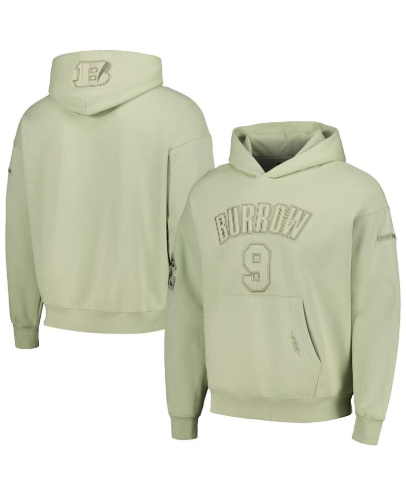 Men's Joe Burrow Light Green Cincinnati Bengals Player Name and Number Pullover Hoodie