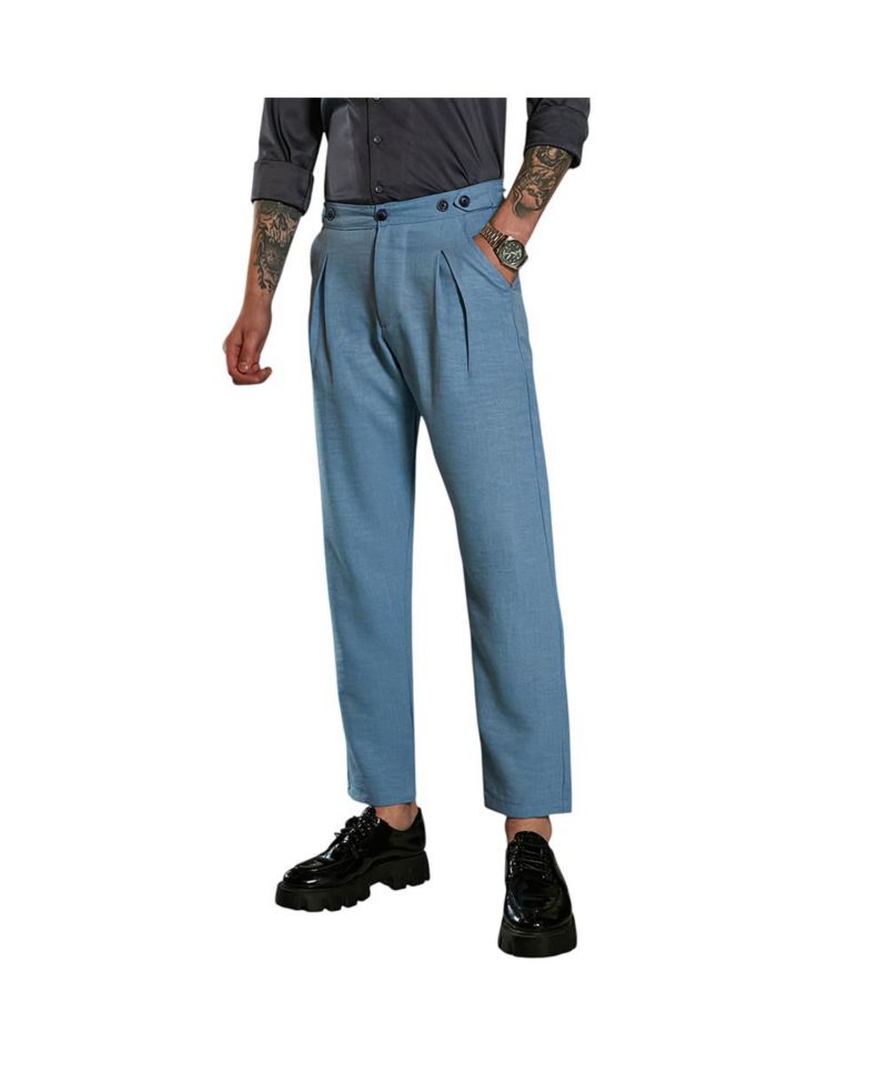 Men's Sky Blue Pleated Tailored Trousers