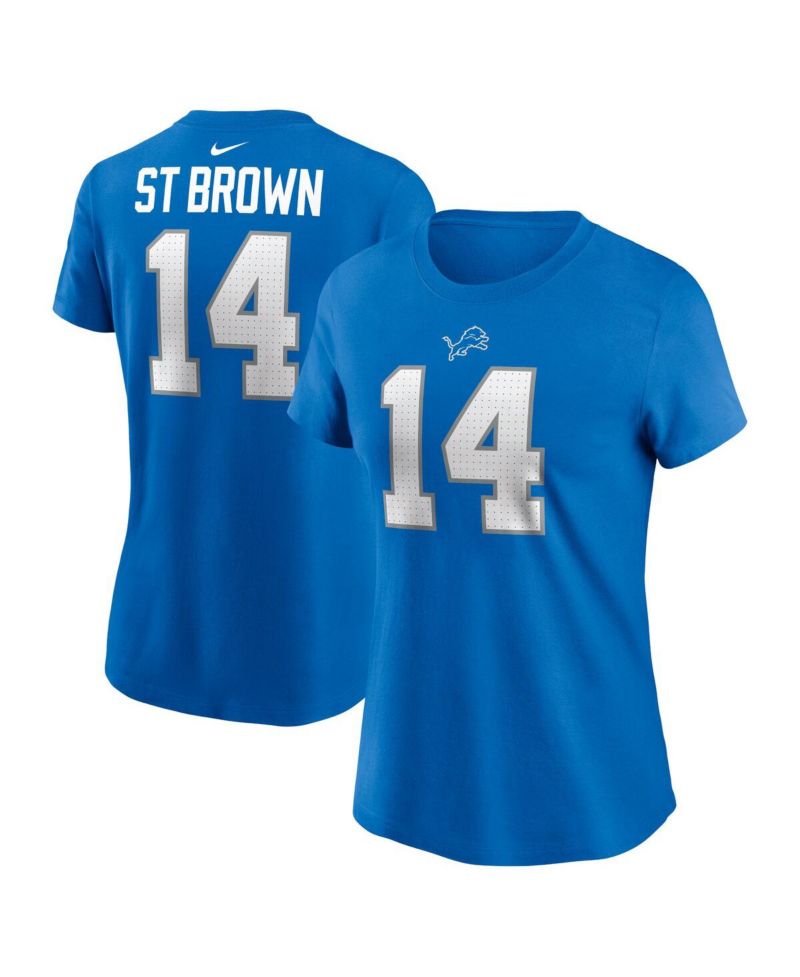 Women's Amon-Ra St. Brown Blue Detroit Lions Player Name & Number T-Shirt