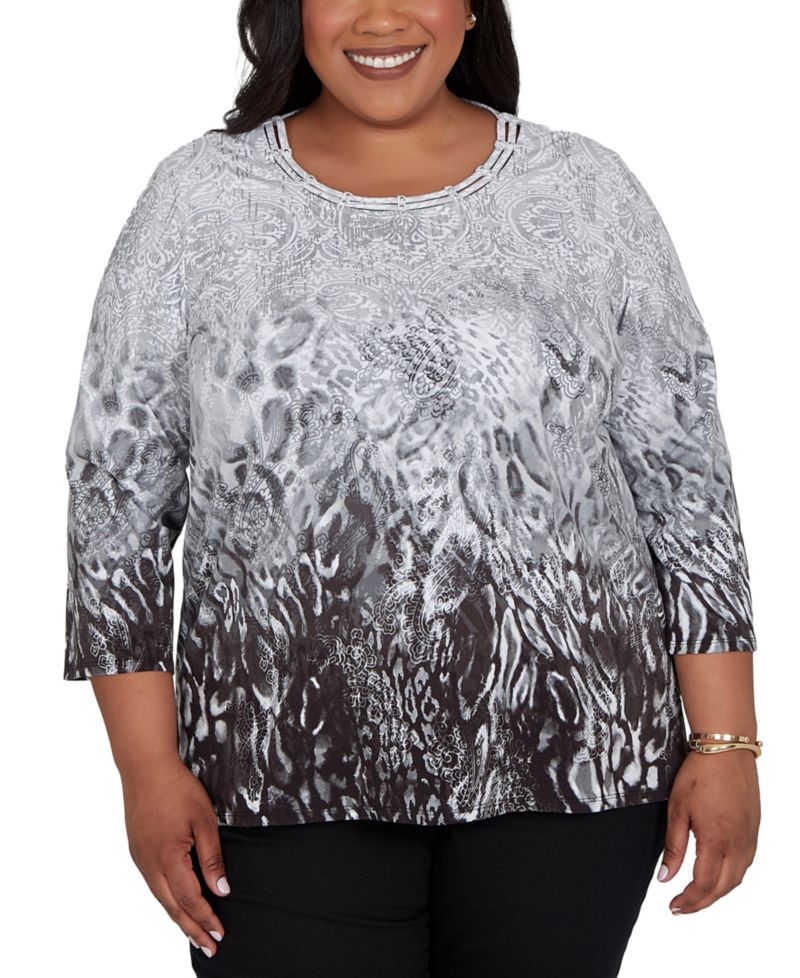 Plus Size Mono Ombre Animal Print Top