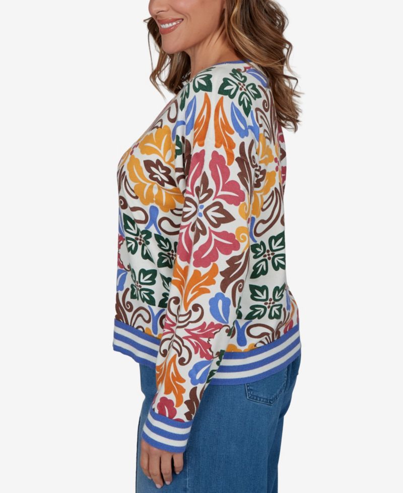 Plus Size Tipped Floral Lightweight Sweater
