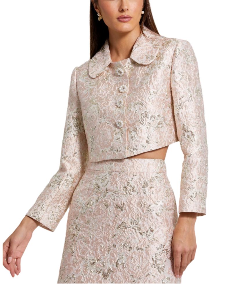 Women's Pearl Button Brocade Cropped Jacket