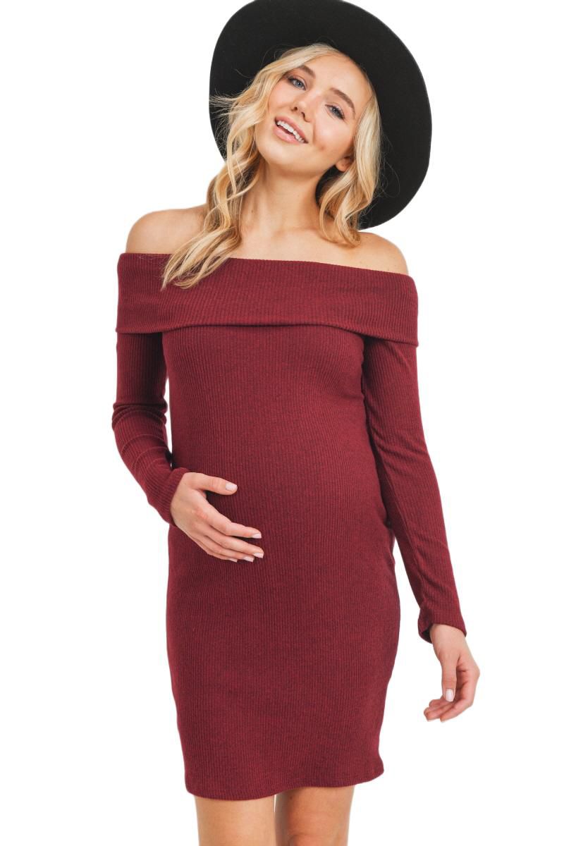 Women's Ribbed Off Shoulder Long Sleeve Bodycon Dress