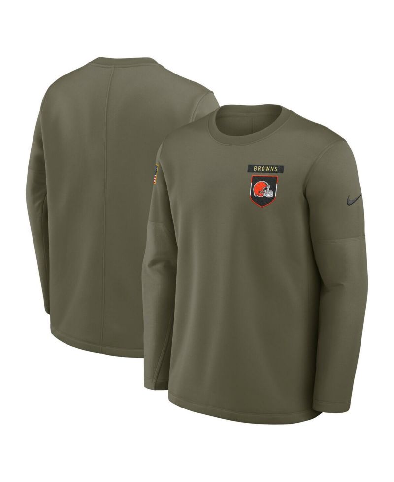 Men's Olive Cleveland Browns 2025 Salute to Service Sideline Coaches Therma-FIT Long Sleeve T-Shirt