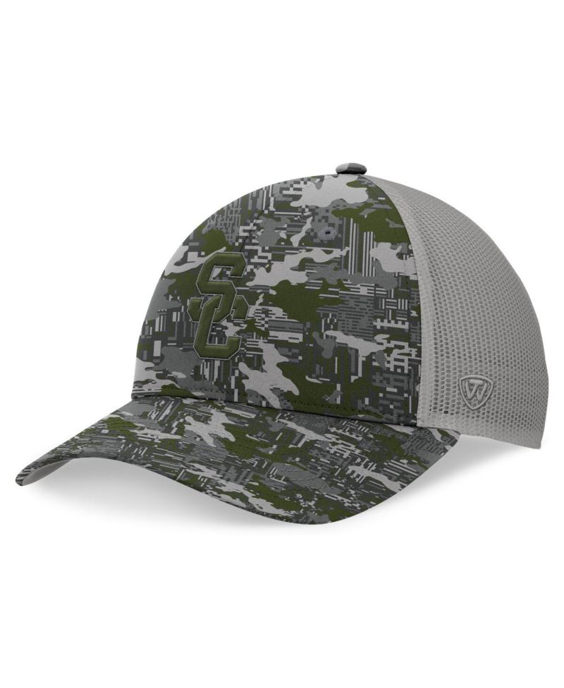 Men's Gray USC Trojans OHT Military Appreciation Pledge Trucker Camo Adjustable Hat