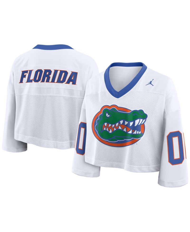 Women's White Florida Gators Oversized Logo Cropped Fashion Jersey