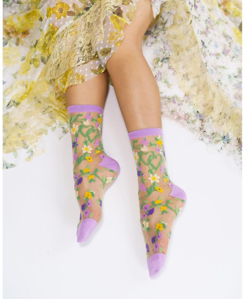 Women's Heart Floral Sheer Sock