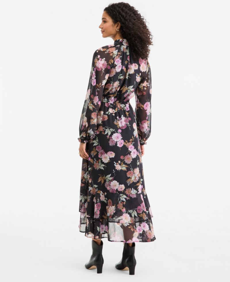 Women's Long-Sleeve Floral High-Low Dress